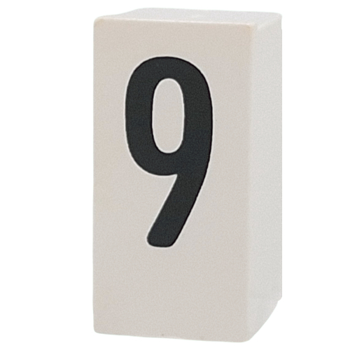 Tile Special 1 × 2 × 5/6 with Stud Hole in End with '9' print Weiß