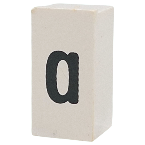Tile Special 1 × 2 × 5/6 with Stud Hole in End with 'a' print Weiß