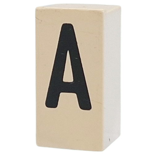 Tile Special 1 × 2 × 5/6 with Stud Hole in End with 'A' print Weiß