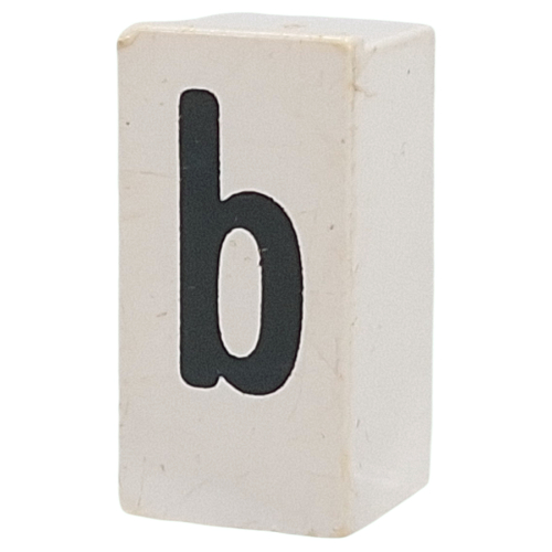 Tile Special 1 × 2 × 5/6 with Stud Hole in End with 'b' print White