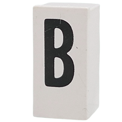 Tile Special 1 × 2 × 5/6 with Stud Hole in End with 'B' print Weiß