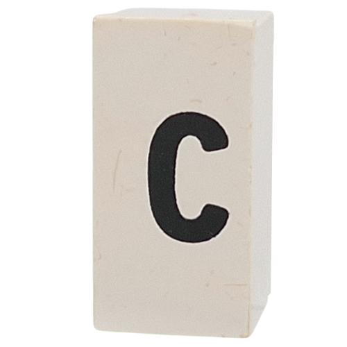 Tile Special 1 × 2 × 5/6 with Stud Hole in End with 'c' print Weiß