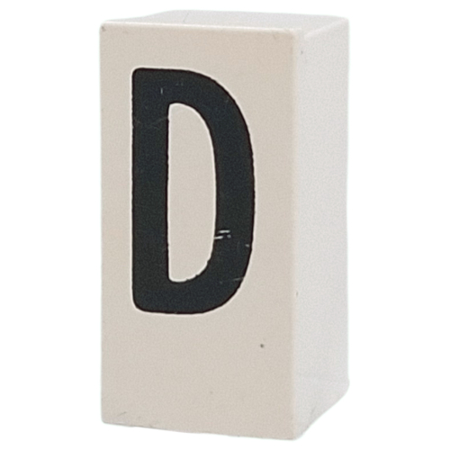 Tile Special 1 × 2 × 5/6 with Stud Hole in End with 'D' print Weiß