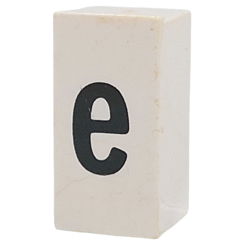 Tile Special 1 × 2 × 5/6 with Stud Hole in End with 'e' print White