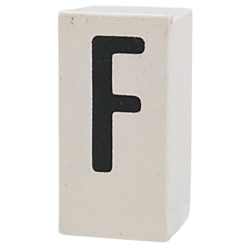 Tile Special 1 × 2 × 5/6 with Stud Hole in End with 'F' print White