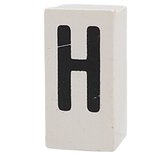 Tile Special 1 × 2 × 5/6 with Stud Hole in End with 'H' print Weiß