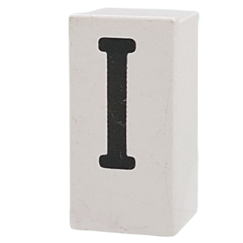 Tile Special 1 × 2 × 5/6 with Stud Hole in End with 'I' print White