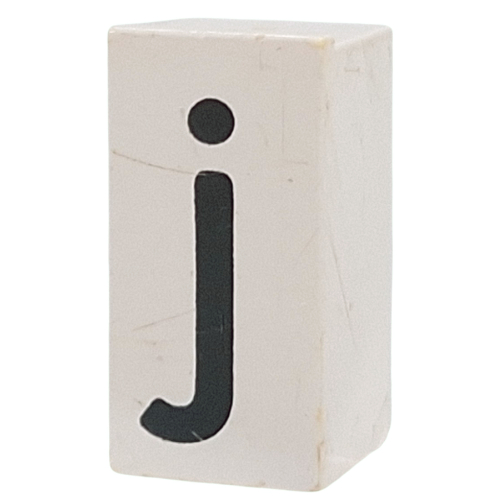 Tile Special 1 × 2 × 5/6 with Stud Hole in End with 'j' print White