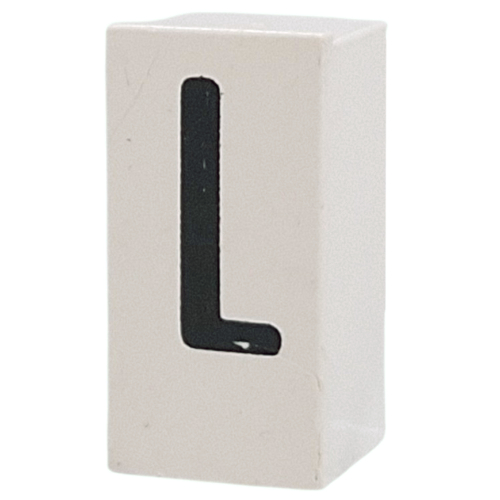 Tile Special 1 × 2 × 5/6 with Stud Hole in End with 'L' Print