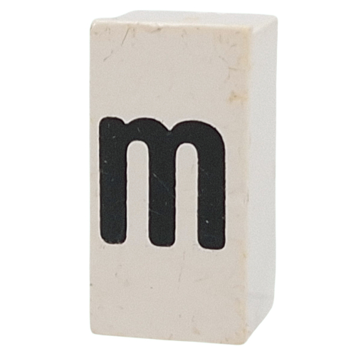 Tile Special 1 × 2 × 5/6 with Stud Hole in End with 'm' print Weiß