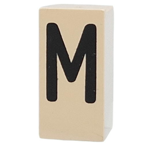 Tile Special 1 × 2 × 5/6 with Stud Hole in End with 'M' print Weiß