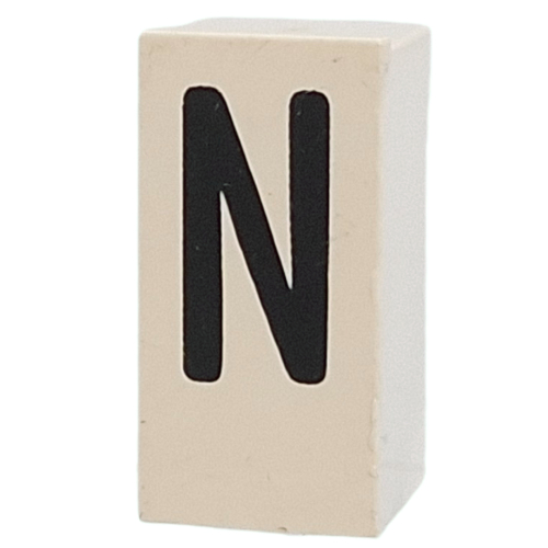 Tile Special 1 × 2 × 5/6 with Stud Hole in End with 'N' Print