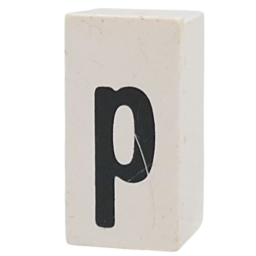 Tile Special 1 × 2 × 5/6 with Stud Hole in End with 'p' print White