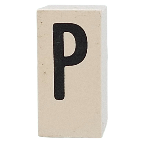 Tile Special 1 × 2 × 5/6 with Stud Hole in End with 'P' print White