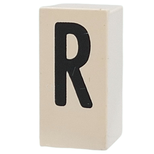 Tile Special 1 × 2 × 5/6 with Stud Hole in End with 'R' print White