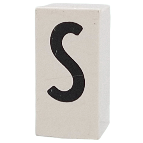 Tile Special 1 × 2 × 5/6 with Stud Hole in End with 'S' print White