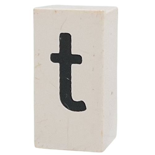 Tile Special 1 × 2 × 5/6 with Stud Hole in End with 't' print Weiß