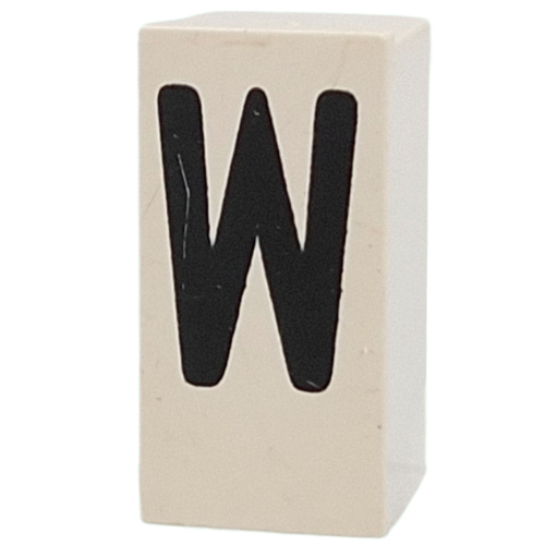 Tile Special 1 × 2 × 5/6 with Stud Hole in End with 'W' print White
