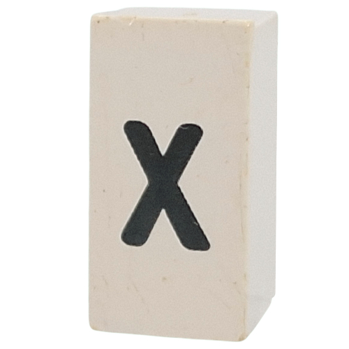Tile Special 1 × 2 × 5/6 with Stud Hole in End with 'x' print White