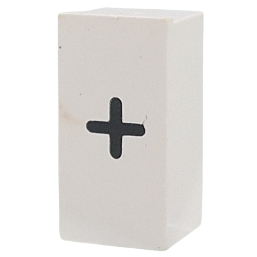 Tile Special 1 × 2 × 5/6 with Stud Hole in End with '+' print White