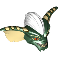 Minifig Head Special, Gremlin with White Mohawk, Tan Ears, Spots and Teeth, and Red Eyes Print Dark Green