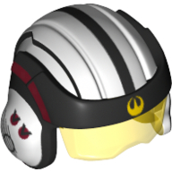 Helmet with Visor U-Wing Pilot, Trans-Yellow Visor, Wide Black Band with Yellow Rebel Insignia on Front Print Weiß