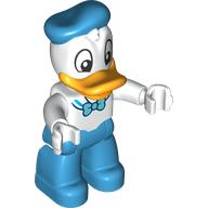 Duplo Figure with Medium Azure Hat, White Top with Medium Azure Tie - White Hips with Bright Light Orange Legs (Donald Duck) White