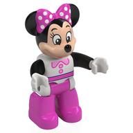 Duplo Figure Minnie Mouse with White Shirt, Bright Pink Collar, Buttons, with Dark Pink Legs White