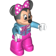 Duplo Figure Minnie Mouse with Medium Azure Aviator Jacket and Polka Dot Scarf, with Dark Pink Legs Medium Azure