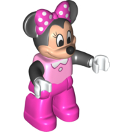 Duplo Figure Minnie Mouse with Bright Pink Top and Black Arms - Dark Pink Legs Leuchtrosa