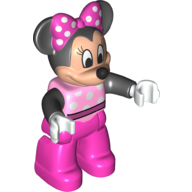 Duplo Figure Minnie Mouse with Bright Pink Top with White Spots and Black Arms - Dark Pink Legs Bright Pink