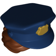 Hair and Hat, Bun, Police with Dark Blue Top with Gold Badge and Reddish Brown Hair Print Reddish Brown