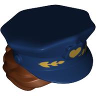Hair and Hat, Bun, Police with Dark Blue Top with Gold Heart and Reddish Brown Hair Print Reddish Brown