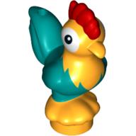 Animal, Chicken with Dark Turquoise Tail and Red Comb Print (Moana Heihei) Bright Light Orange