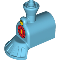 Duplo Train Front, Steam Engine 2 × 4 with Cow Catcher and Yellow Headlight above Red Boiler Circle with Yellow '1' Print Mittelazur