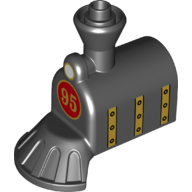 Duplo Train Front, Steam Engine with Cow Catcher with Red Circle with '95' and Gold Stripes with Rivets Print Schwarz