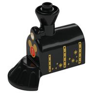 Duplo Train Front, Steam Engine with Cow Catcher with Red Mickey Mouse with '1' and Gold Stars and Stripes with Rivets Print Black