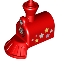 Duplo Train Front, Steam Engine 2 × 4 with Cow Catcher and Stars, Headlight above Boiler Circle with Star Print Rot