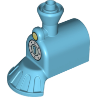 Duplo Train Front, Steam Engine 2 × 4 with Cow Catcher and Yellow Headlight above White Boiler Circle with Azure '1' Print Mittelazur