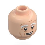Minifig Head Doc brown, White Eyebrows, Wrinkles, Open Mouth Smile / Scared, Bandages Hellnougat