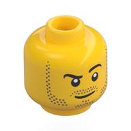Minifig Head, Beard Stubble, Raised Eyebrow, White Pupils Print, Stubble Goatee Gelb