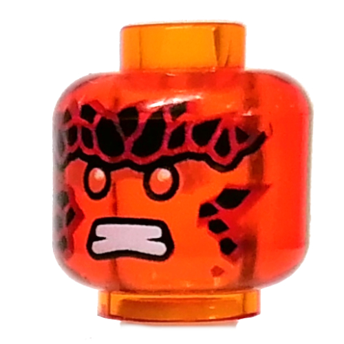 Minifig Head Cole, Red Eyes, Black Scales, Angry Teeth print Transparent-Orange