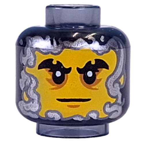 Minifig Head Cinder, Silver Face Mask, Covered Face / Open Face Print Transparent-Schwarz