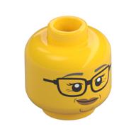 Minifig Head, Dark Bluish Grey Eyebrows, Glasses, Crooked Smile / Open Mouth Teeth Smile Print Yellow