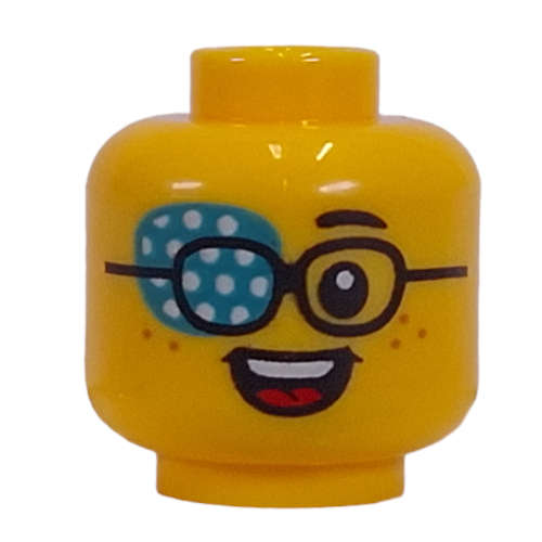 Minifig Head, Freckles, Glasses, Amblyopia (Lazy Eye) Patch Print Yellow
