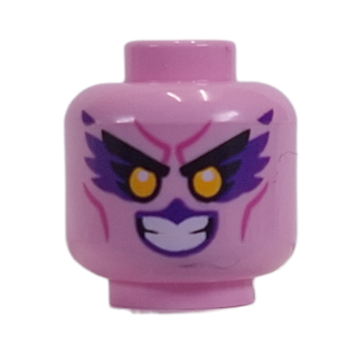 Minifig Head, Dark Purple Eyeshadow, Beak, Dark Pink Lines print Leuchtrosa