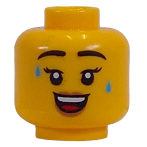 Minifig Head Determined/ Sweating, Smiling print Gelb