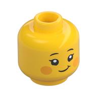 Minifig Head Eyelashes, Bright Light Orange Blushes, Lopsided Grin / Open Mouth Smile Print Yellow