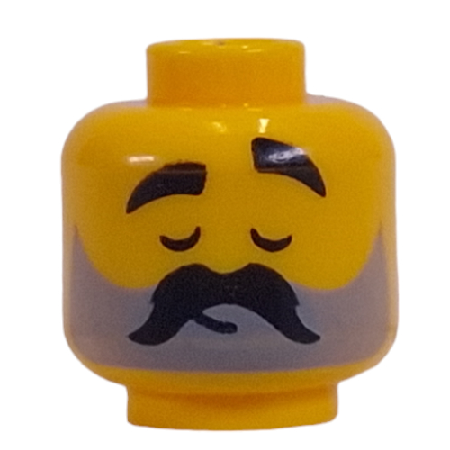Minifig Head Dark Bluish Grey Beard, Long Black Moustache, Eyes Open / Closed print Gelb