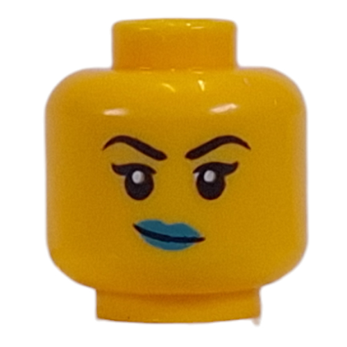 Minifig Head Black Eyebrows, Dark Turquoise Lips, Crooked Grin / Open Mouth Smile Gelb